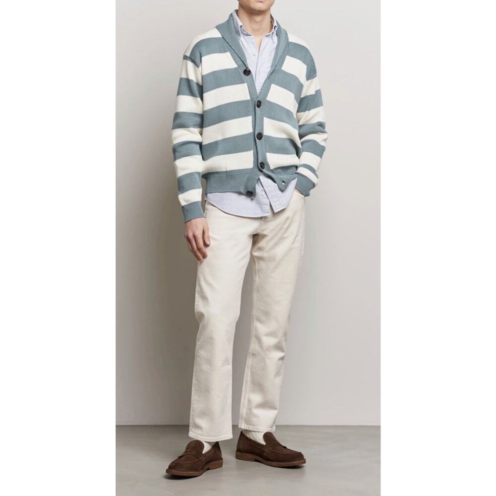 Peregrine Richmond Organic Cotton Striped Shawl Collar Cardigan Size Medium